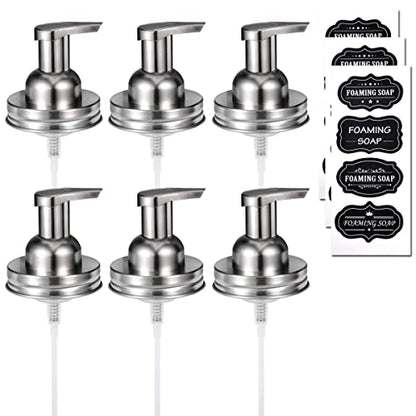 Amolliar Mason Jar Foaming Soap Dispenser Pump Lids, Brushed Nickel 6 Pack - color: Brushed Nickel, size: 6 Pack