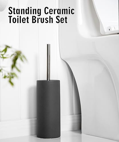 Matt White Ceramic Toilet Brush and Holder Set - color: Matt White, size: Set/1