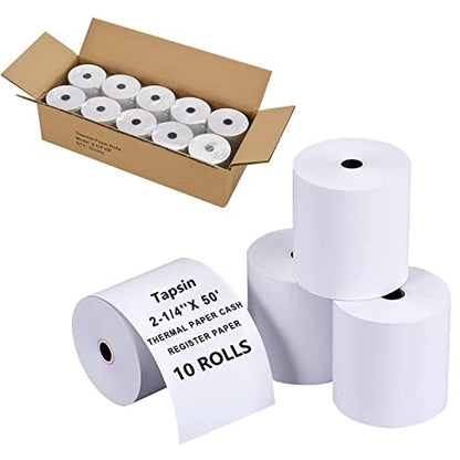 2-1/4'' x 50' (10 Rolls) Thermal Receipt Paper, Fits 58mm Thermal POS Printers, Premium Quality, Biodegradable - size: 2 1/4" x 50', style: 10 Rolls