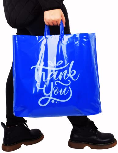 19x15 Large Thank You Bags with Handles for Small Business, 60 pack - color: Blue