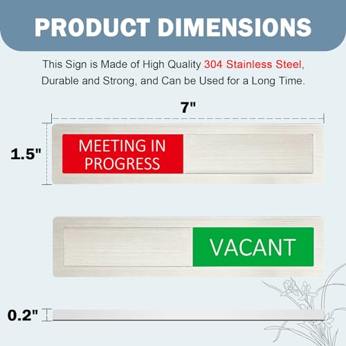 Vacant Meeting in Progress Privacy Sign,Vacant Occupied Sign for Home Office Hotles Hospital Conference Room,Slider Door sign Tells Whether Room Vacant or Occupied,7'' x 1.5'' - Stainless Steel,Silver - color: Vacant/Meeting in Progress-Silver