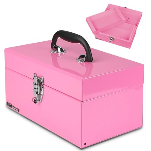 P.I.T. Metal Tool Box 12 Inch,Portable Small Toolbox with Latch,Pink - color: Pink, size: 12 Inch
