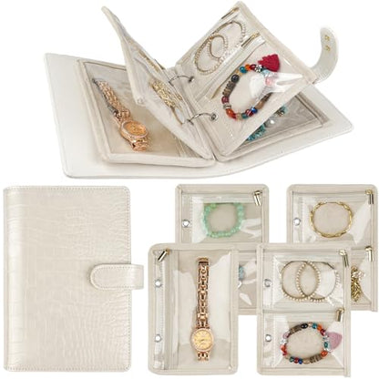 Travel Jewelry Organizer Case,Small Jewelry Bags Jewelry Storage Book Ring Binder with Clear Zipper Velvet Pouch for Traveling - color: Case,Beige