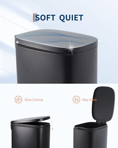 13 Gallon Stainless Steel Indoor Recycling Bin – Removable Inner Bucket, Soft-Close Step Pedal Lid, Fingerprint Resistant, Narrow Trash Can for Kitchen, Bathroom, Office, Black - color: Black