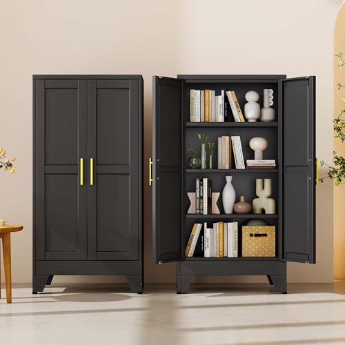 pozdeg 47.24" Black Steel Tall Garage Storage Cabinet - color: Black, size: 11.81"D x 23.62"W x 47.24"H
