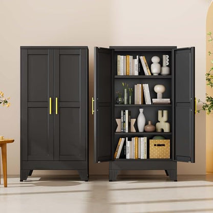 pozdeg 47.24" Black Steel Tall Garage Storage Cabinet - color: Black, size: 11.81"D x 23.62"W x 47.24"H