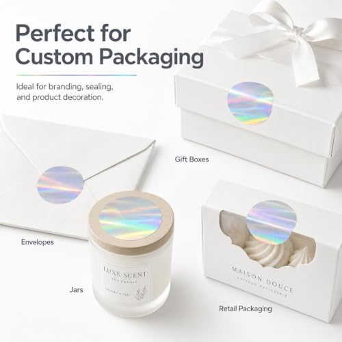 Round Holographic Silver Thermal Label 2 Inch Vinyl Sticker 200 PCS - color: Holographic Silver, size: 2 × 2 Inch
