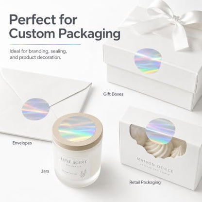 Round Holographic Silver Thermal Label 2 Inch Vinyl Sticker 200 PCS - color: Holographic Silver, size: 2 × 2 Inch