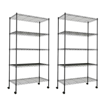 YSSOA Heavy Duty 5-Shelf Storage Shelving Unit, 1250lbs Loading Capacity, 29.92" D x 13.98" W x 62.99" H Adjustable Steel Organizer Wire Rack, Black, 2 Pack - size: 5-Shelf, style: 2 Pack