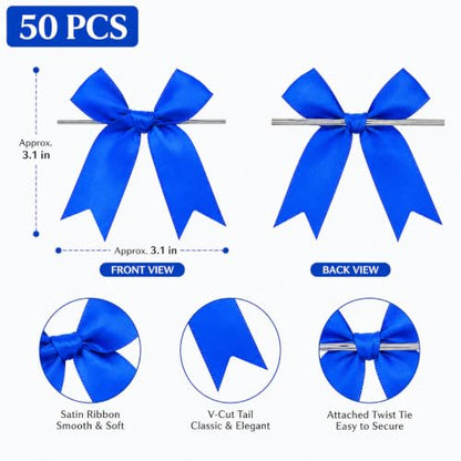 50 Pcs Twist Tie Bows for Treat Bags and Gift Wrapping, Royal Blue - color: Roayal Blue