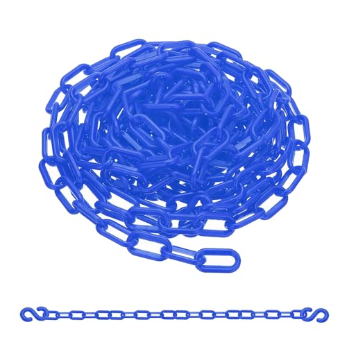 PATIKIL 13Ft Plastic Chain Barrier, Safety Link Chain with 2 S-Hooks for Crowd Control at Driveway Elevator Parking Lot, Blue - color: Blue