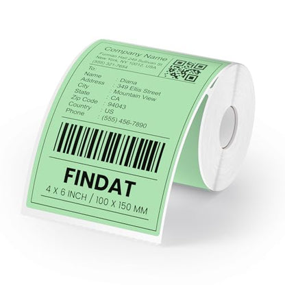 Direct Thermal Label Green Vinyl 4 x 6 Inch Printer Sticker 250 PCS - color: Green