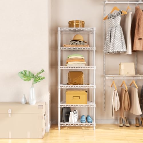 Golpart 6Tier Adjustable Storage Shelves Metal Wire Shelving Standing Shelf - color: White, size: 6-tier-10"Dx16"Wx63"H