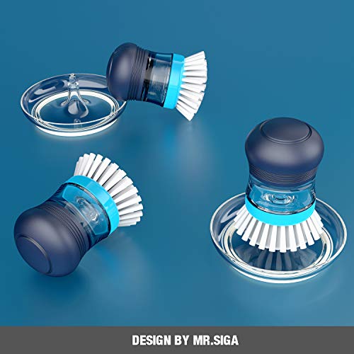 MR.SIGA Soap Dispensing Palm Brush Storage Set, 1 Pack, Navy/Blue