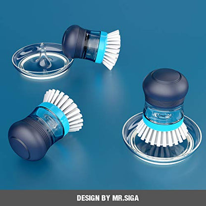 MR.SIGA Soap Dispensing Palm Brush Storage Set, 1 Pack, Navy/Blue