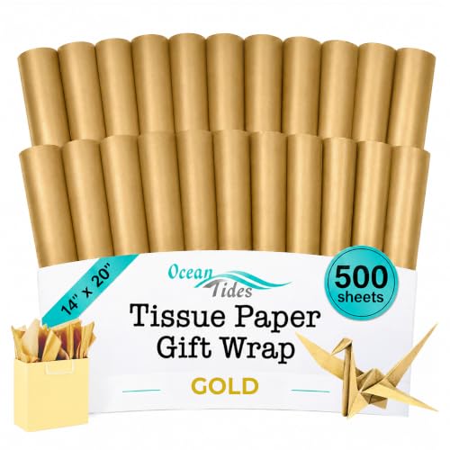 Tissue Paper for Gift Bags - 500 Sheets 14x20in Wrapping Paper, Gold - color: Gold, size: 500 Count, 14 x 20 in