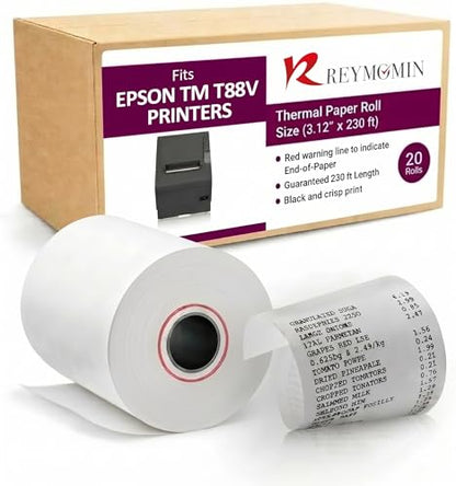 Thermal Paper Compatible with Epson TM-T88V, TM-T88VI, TM-m30-20 Rolls - size: 20 Rolls