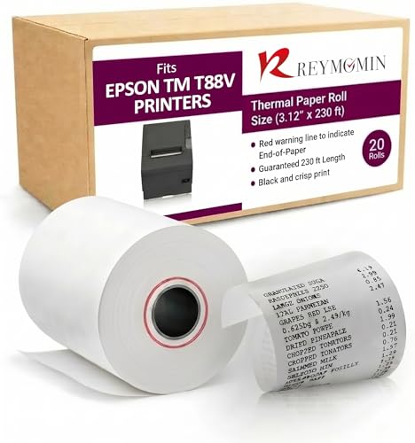 Thermal Paper Compatible with Epson TM-T88V, TM-T88VI, TM-m30-20 Rolls - size: 20 Rolls