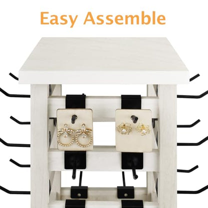 Ikee Design 5 Tiers Wood Rotating Jewelry Earring Display 42 Hooks - color: 4 side, Wash White, 42 hooks