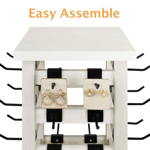 Ikee Design 5 Tiers Wood Rotating Jewelry Earring Display 42 Hooks - color: 4 side, Wash White, 42 hooks