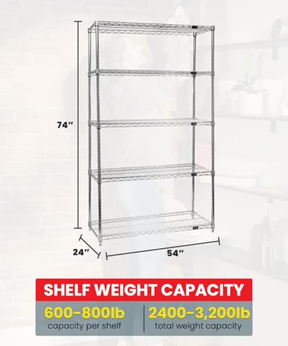 Quantum Storage Systems WR74-2454C Starter Kit for 74' High 4-Tier Wire Shelving Unit, Chrome Finish, 24' Width x 54' Length x 74' Height - size: 74H x 54W x 24D