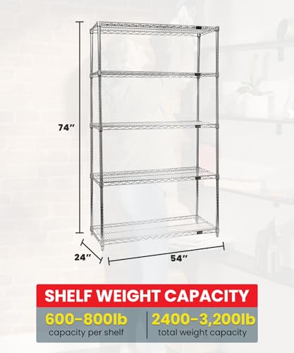 Quantum Storage Systems WR74-2454C-5 Starter Kit Wire Shelves Chrome 5 Shelves 74" H x 54" W x 24" D - size: 74H x 54W x 24D