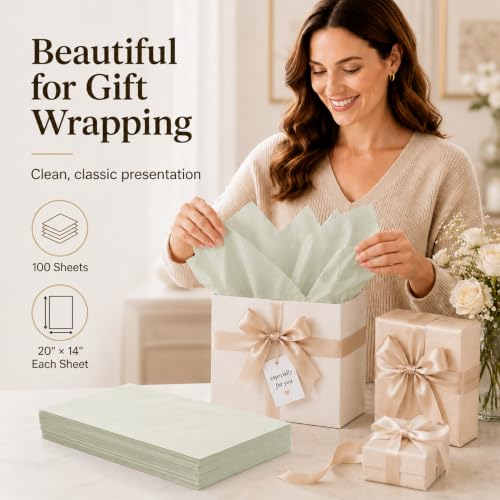 ROVIBIOBIO 100 Sheets Sage Green Tissue Paper for Gift Bags, 20 x 14 Inch - color: Sage Green
