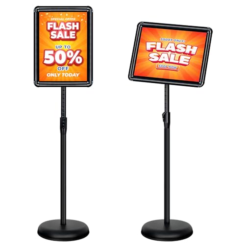 8.5x11 Sign Holder Stand - Adjustable Floor Standing Sign Stand - color: Black, size: 8.5"x11"-1Pack