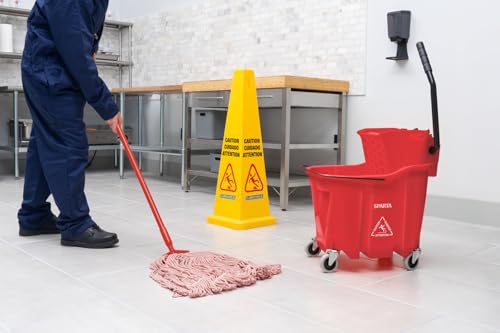 Carlisle FoodService Products Omnifit Mop Bucket with Side Press Wringer for Floor Cleaning, Kitchens, Restaurants, Office, And Janitorial Use, Polypropylene (Pp), 35 Quarts, Red