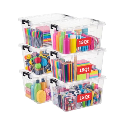 Cetomo 18Qt Plastic Storage Bin, Stackable Storage Box with Lid, Organizer, Container for Home, Office, Drom, PP, BPA-Free, Nestable, Clear, 18Quart-6 Pack - size: 18Qt*6