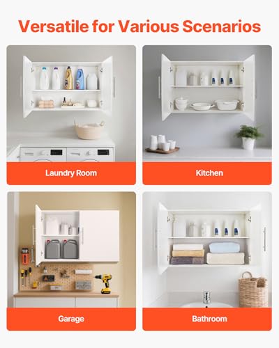VEVOR Laundry Room Wall Cabinet, 2-Tier Wall Mounted Hanging Cabinet with Adjustable Shelf, 36 in Cupboard Storage with 2 Doors, for Kitchen, Bathroom, Laundry, 16 x 36 x 24 in (D x W x H), White - size: 36 Inch, style: 2 Doors