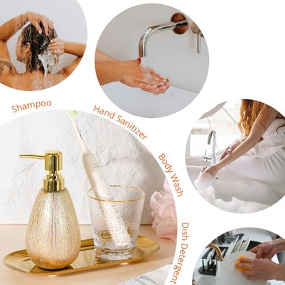 3D Textured Brushed Gold Ceramic Soap Dispenser, Shiny Finish - color: Brushed Gold