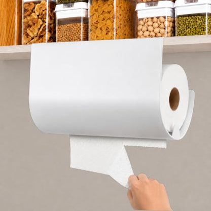 Aureo Covered Paper Towel Holder Under Cabinet, No Drill, Hooks Over Shelf - color: White