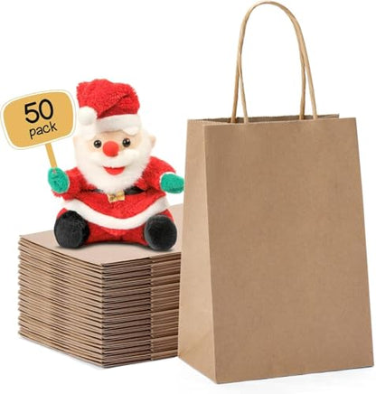 METRONIC Brown Paper Gift Bags 5.25x3.75x8 50Pcs,Gift Wrap Bag with Handles - color: Brown, size: 1 Count (Pack of 50)