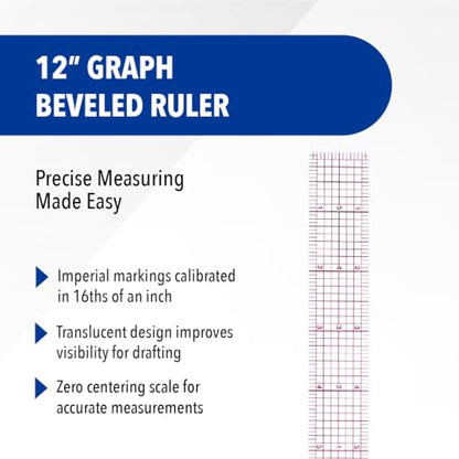 Westcott 8ths 12-Inch Beveled Transparent Ruler (B-60) - size: 12 inches (Single), style: B-60