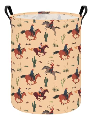 Round Laundry Basket Collapsible Storage Organizer Cactus Cowboy - color: Cactus Cowboy