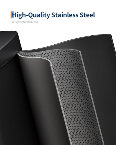 Garvee 13 gal (50 L) and 2.6 gal (10 L) Metal Trash Can Combo Set, Rustproof Garbage Can with Lid, Step-on Trash Bin with Inner Bucket, Rear Handle, Black - color: Black, size: 13.2 + 2.6 gal Combo Set