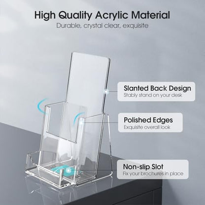 MaxGear Acrylic Brochure Holder Flyer Display Stand 4 x 9 Inch, 2 Pack - size: 4"x9"-Card Slot Version