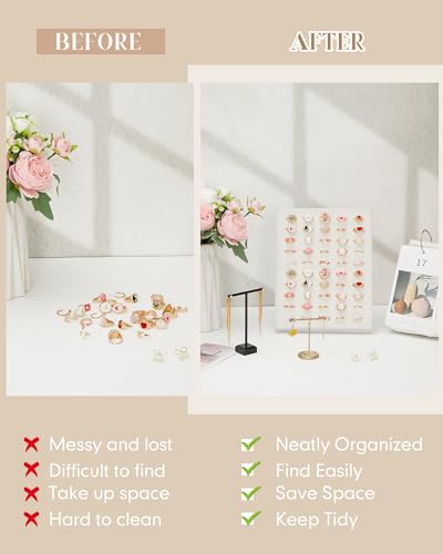 Henoyso 4 Pcs Velvet Ring Display 50 Slots Stand Tray Holder - color: Beige