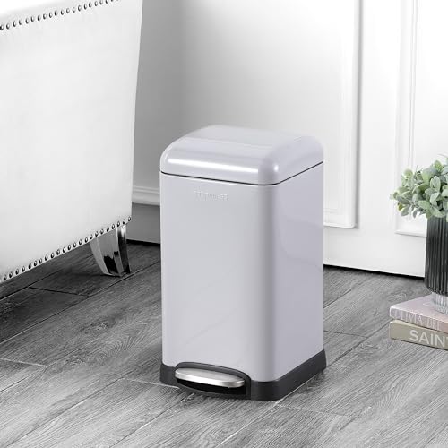 happimess Betty Retro Mini 3.2 Gal Step Trash Can, Gloss Gray - color: Fog Gray