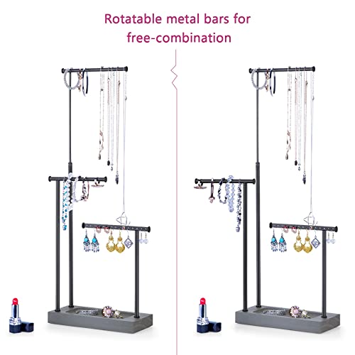 SRIWATANA Weathered Grey & Black Jewelry Organizer, 3-Tier Necklace Stand - color: weathered grey