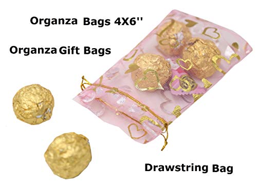 Stratalife 4"x6" Heart Organza Bags with Drawstring, 100PCS - color: 100PCS Heart Pink 4X6