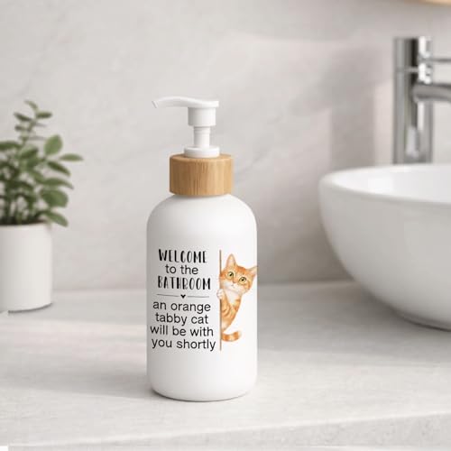 Orange Tabby Cat Bathroom Glass Soap Dispenser with Pump - color: Tabby Cat