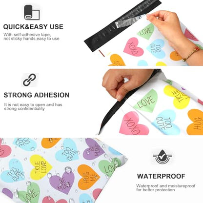 Whaline 100Pcs Valentine's Day Poly Mailer 10 x 13 In Colorful Conversation Heart Mailing Bag Pastel Self-Sealing Plastic Packaging Envelope Bag For Small Business - style: Pastel Conversation Heart