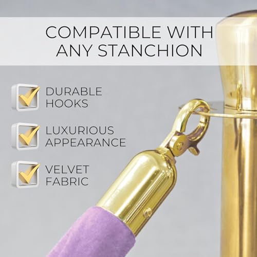6PCS Light Purple Velvet Rope - 5FT Elegant Rope for Stanchion Barrier VIP Events Crowd Control Safety Divider for Red Carpet Weddings Parties and Special Occasions Durable and Stylish Design - size: 6PCS Light purple