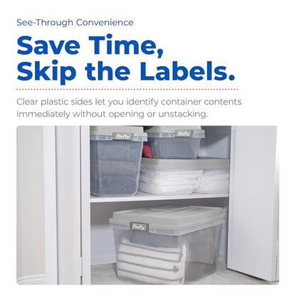 Hefty 18 Qt Hi-Rise Storage Bin with Lid, Stackable Plastic Storage Container, Organizer for Home, Garage & Closet, 8 Pack, Gray - size: 18 QT - 8 Pack