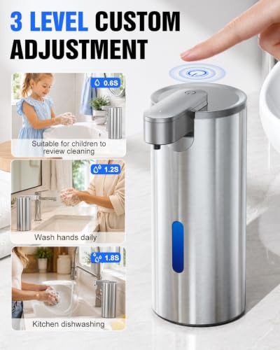 Fantictas Touchless Foaming Soap Dispenser, 11.5 oz Stainless Steel Pump - color: Stainless Steel, style: Foam