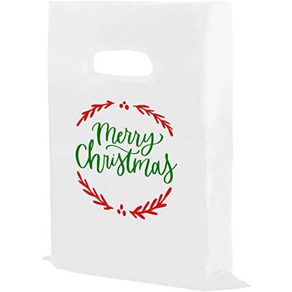 Merry Christmas Bags, Christmas Plastic Bags, 16” x 18”, 100 Pack Bulk