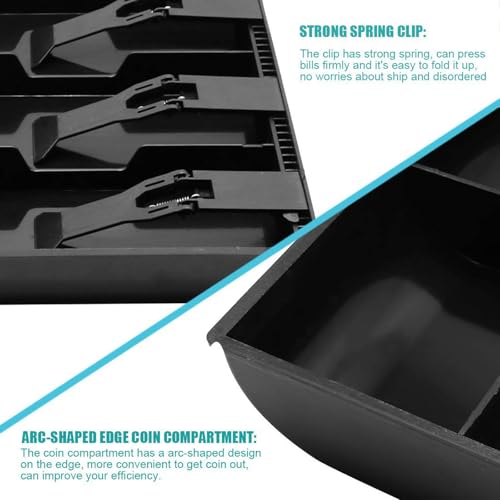 Cash Register Drawer Insert Tray Organizer with 5 Bill/4 Coin Compartments for Money Storage, Black