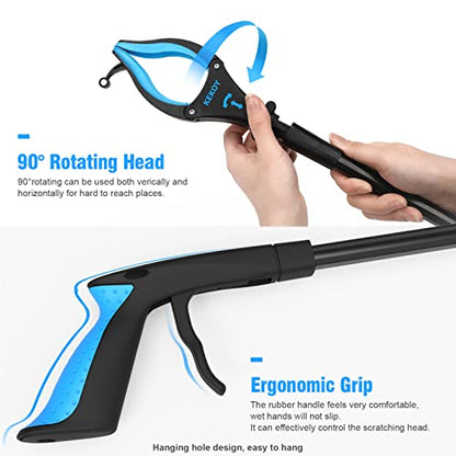 Kekoy 2-Pack Reacher Grabber Tool, 32" Grabbers for Elderly, Trash Picker Grabber with Light, Extended Claw Reacher Tool, Foldable Pick Up Grab Tool, Magnetic Sticks Grippers for Reaching (Blue) - color: Blue